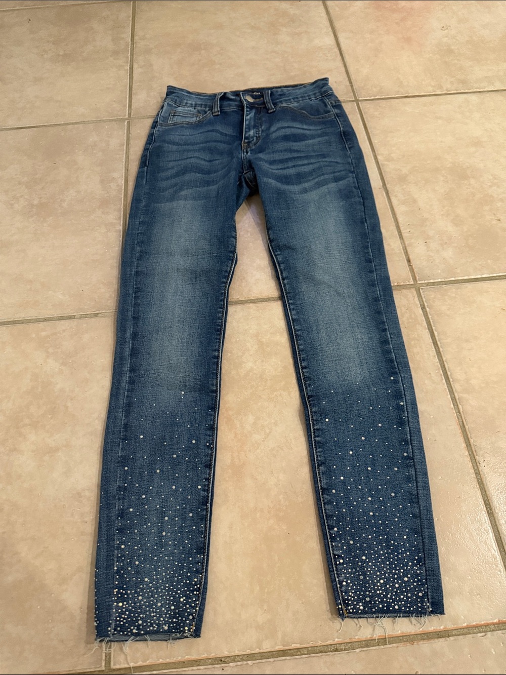 Vocal size small jeans Dark Blue Women's Skinny Jeans with Hem Embellishment @@@
